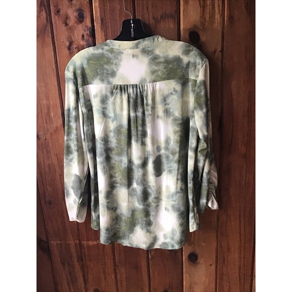 Fox & Ali Woman Top Size XL Green Tie Dye Tunic Ruched Long Sleeve Boho - Picture 6 of 8